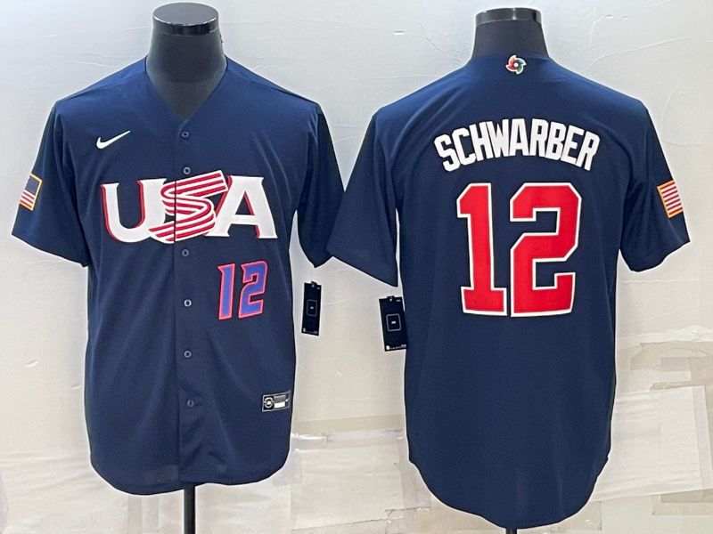 Men 2023 World Cub USA #12 Schwarber Blue Nike MLB Jersey2